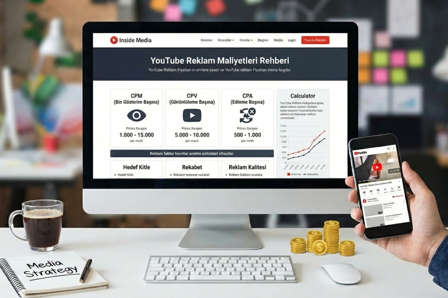 Ekranda YouTube reklam maliyetleri rehberi ile CPM, CPV ve CPA fiyat aralıkları