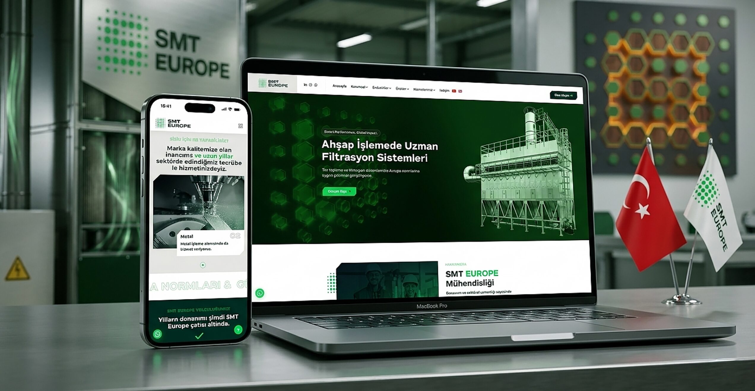 SMT Europe filtrasyon sistemleri kurumsal web sitesinin dizüstü ve mobil görünümü