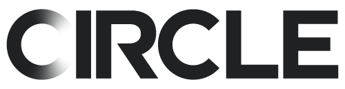 Circle logosu, gri gradyanlı kelime markası
