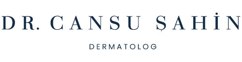 Dr. Cansu Şahin Dermatolog logosu, lacivert serif kelime markası