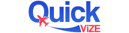 QuickVize logosu, kırmızı uçak figürüyle