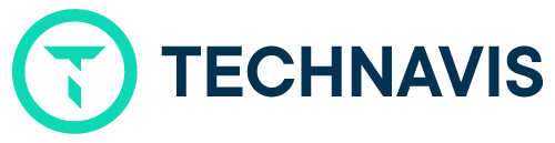 Technavis logosu, turkuaz daire içinde T amblemi