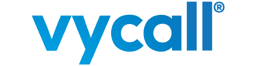 Vycall logosu, mavi tonlarda küçük harfli yazı biçimiyle